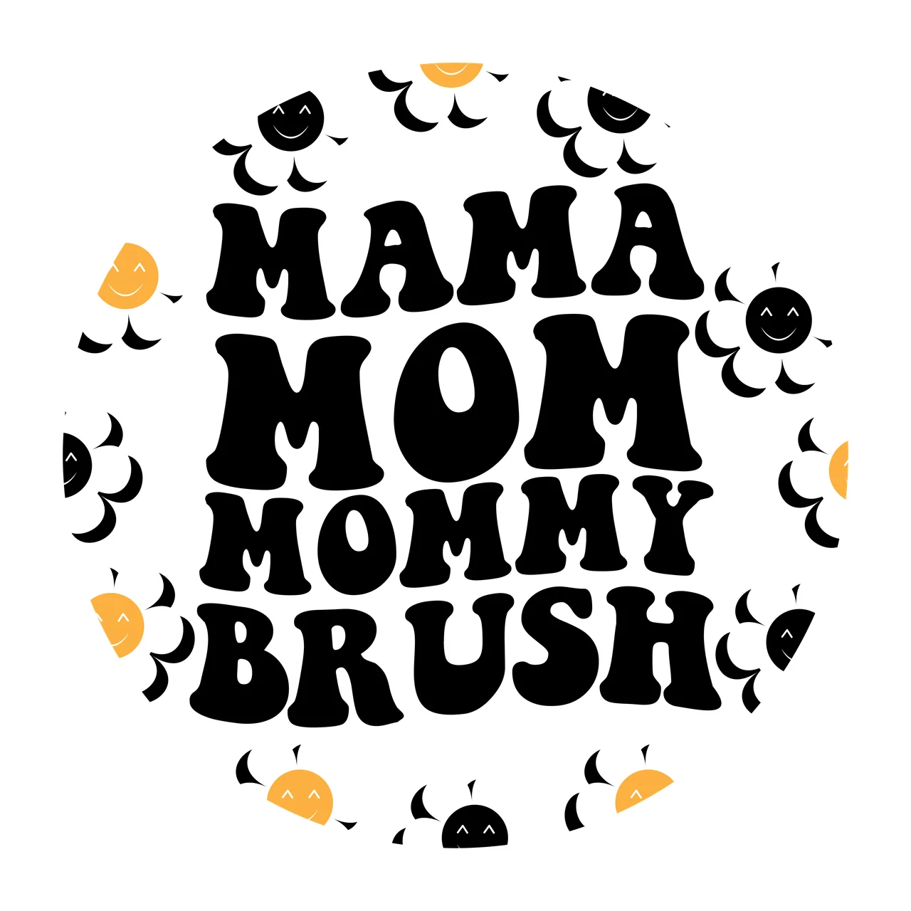 Keychain Mama Mom Mommy Brush Text Design displayed smiley face
