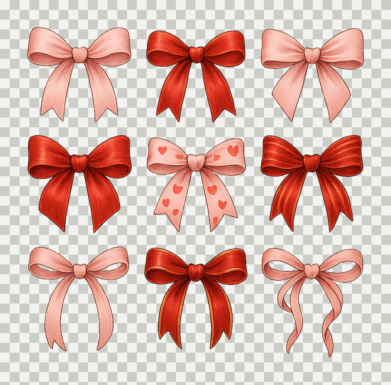 Valentines Day Coquette Bows Pink Red Bow Artwork Preppy transparency and detail preview thumbnail