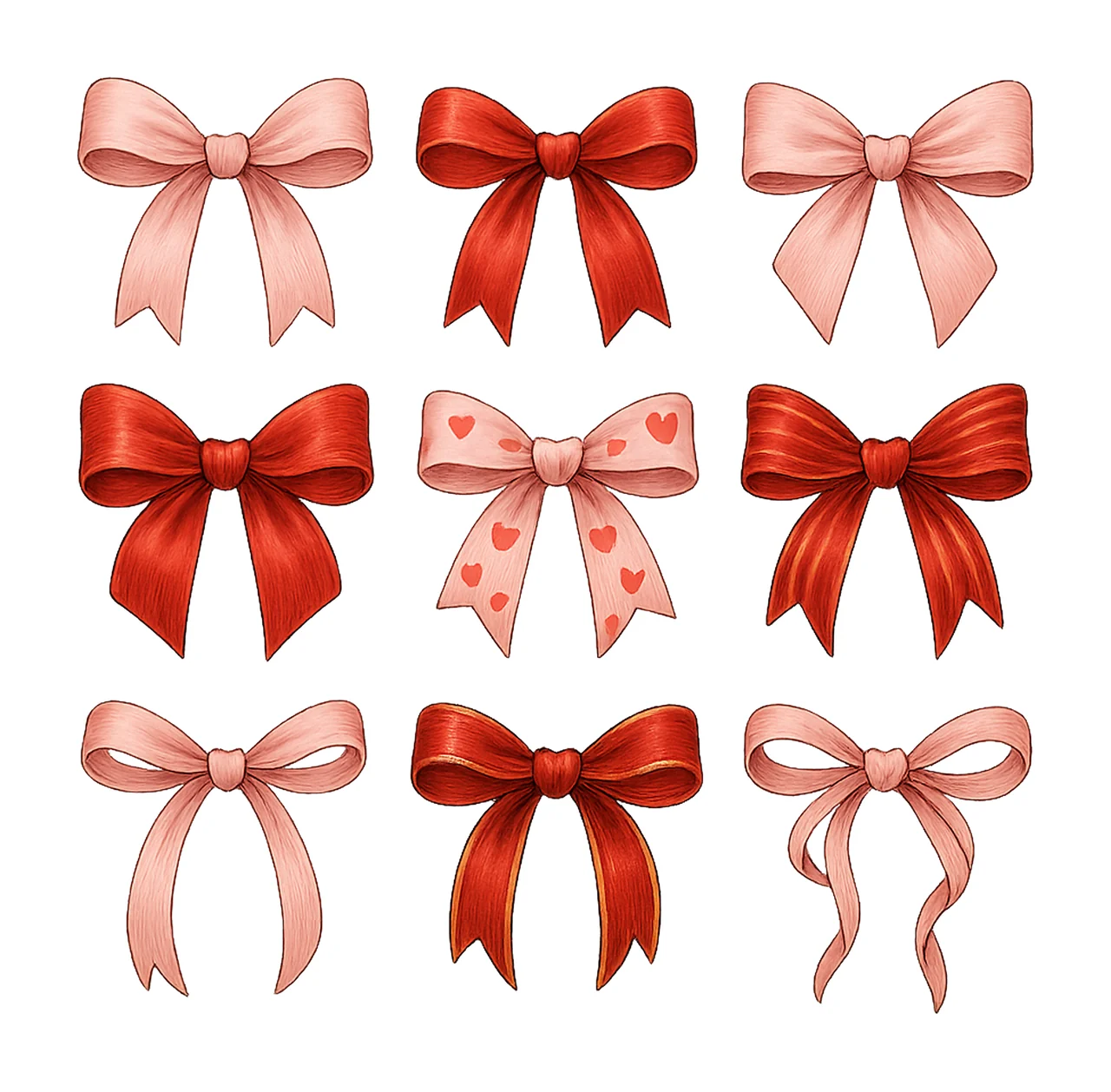 Valentines Day Coquette Bows Pink Red Bow Artwork Preppy
