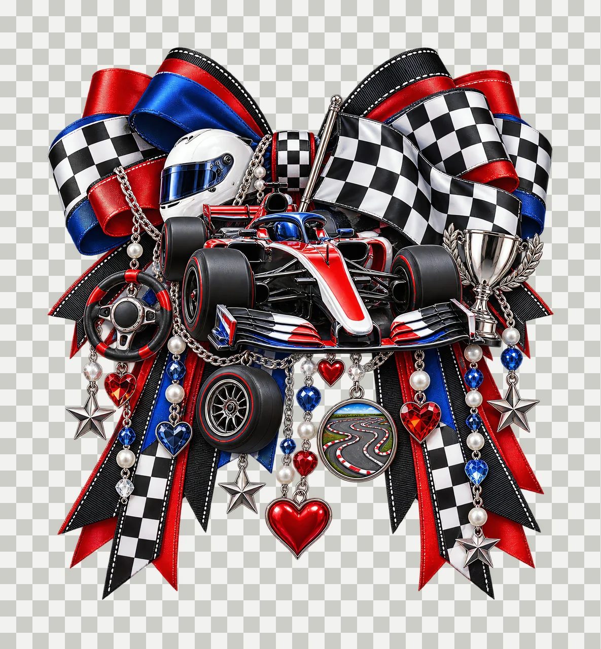 Motorsport Racing PNG, Race Car and Racing Helmet Coquette Bow, No Text Sublimation Clipart, Transparent Digital Download transparency and detail preview thumbnail