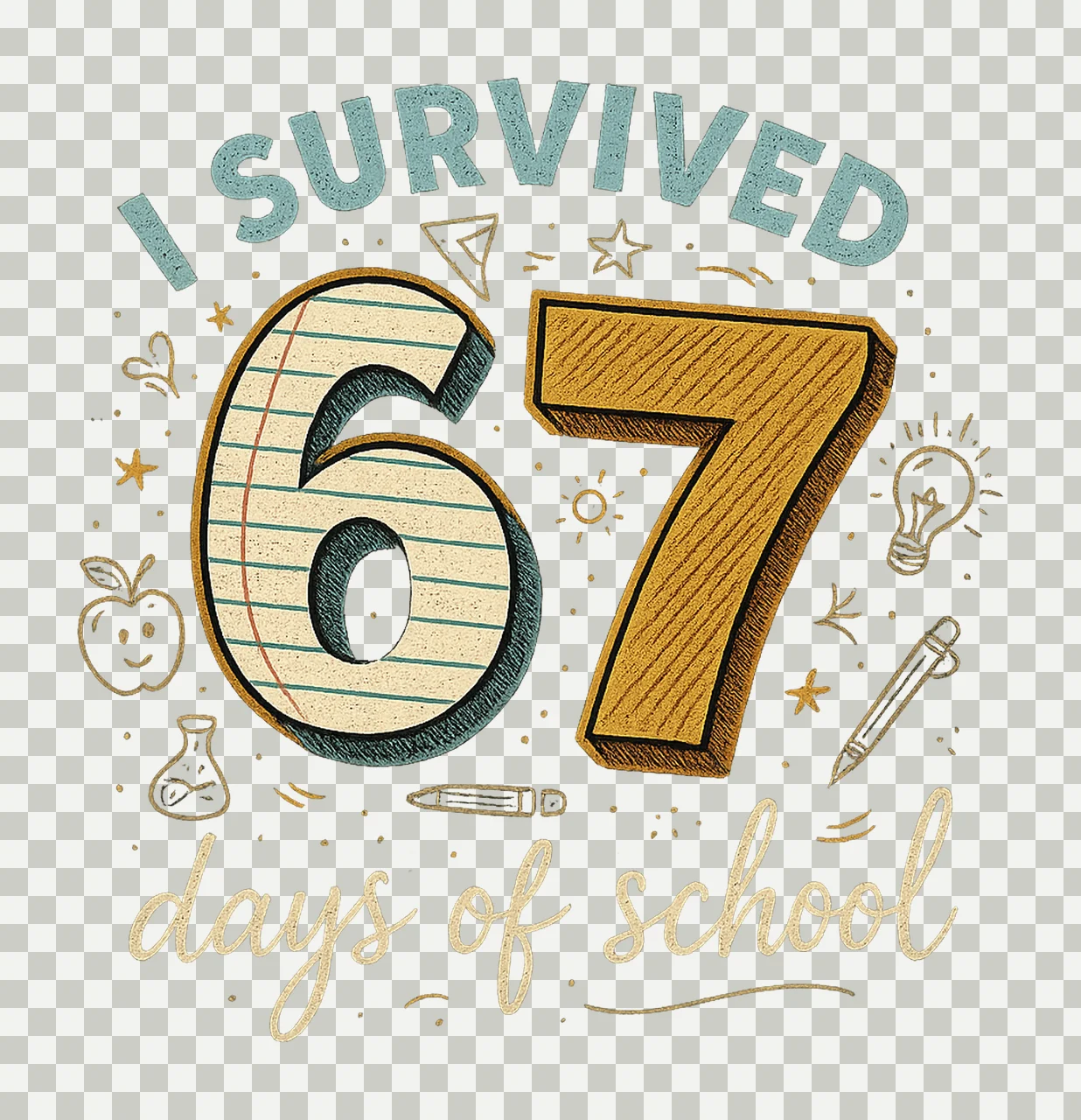 Funny Survived 67 Days of School Trending Meme Design transparency and detail preview thumbnail