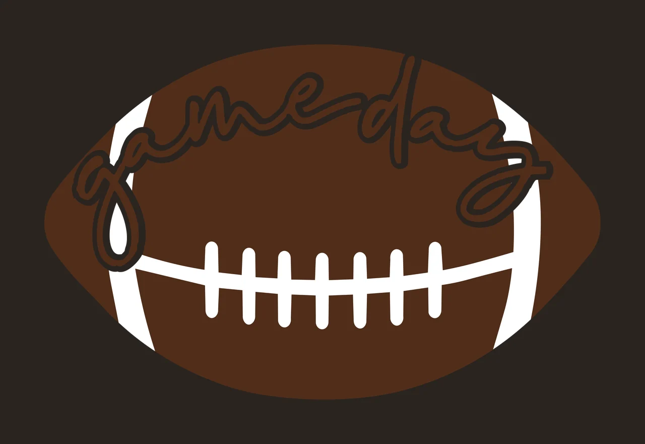 Gameday American football Design with football shape, cursive lettering, white laces and white outline in dark brown contrast preview thumbnail