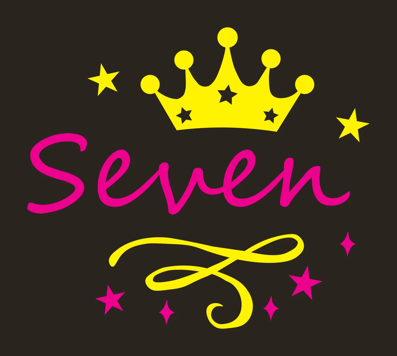 Seven Typography Design with yellow crown, white stars and pink stars contrast preview thumbnail
