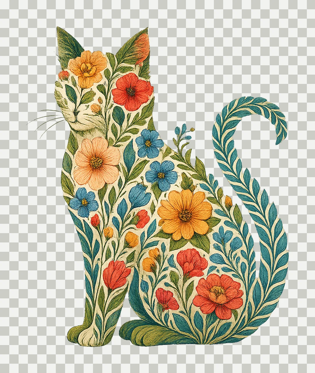 Wildflower Cat Flower Cat Sublimation Design Kitten Spring transparency and detail preview thumbnail