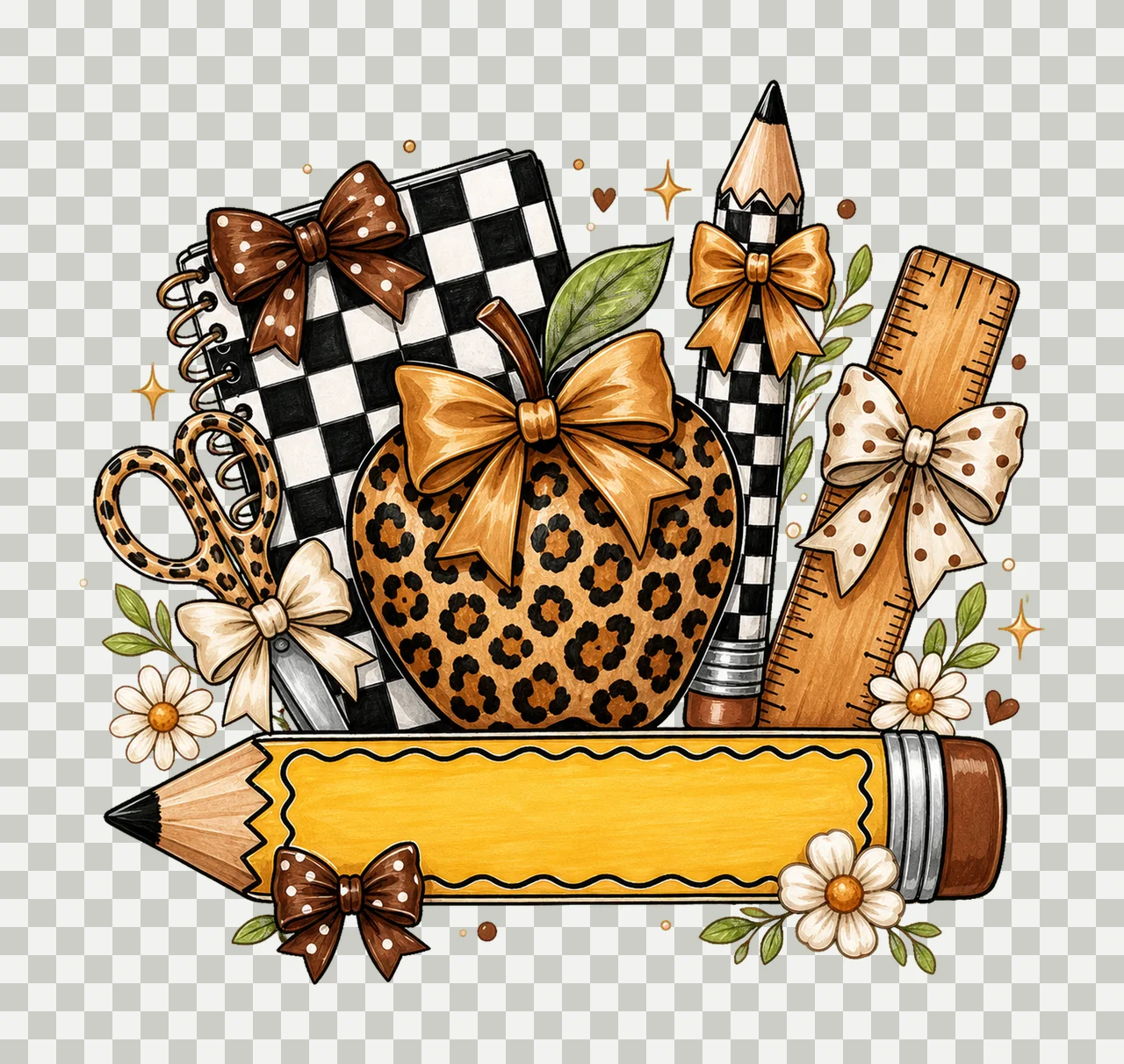 Stationery Arrangement Framing With Notebook And Apple transparency and detail preview thumbnail