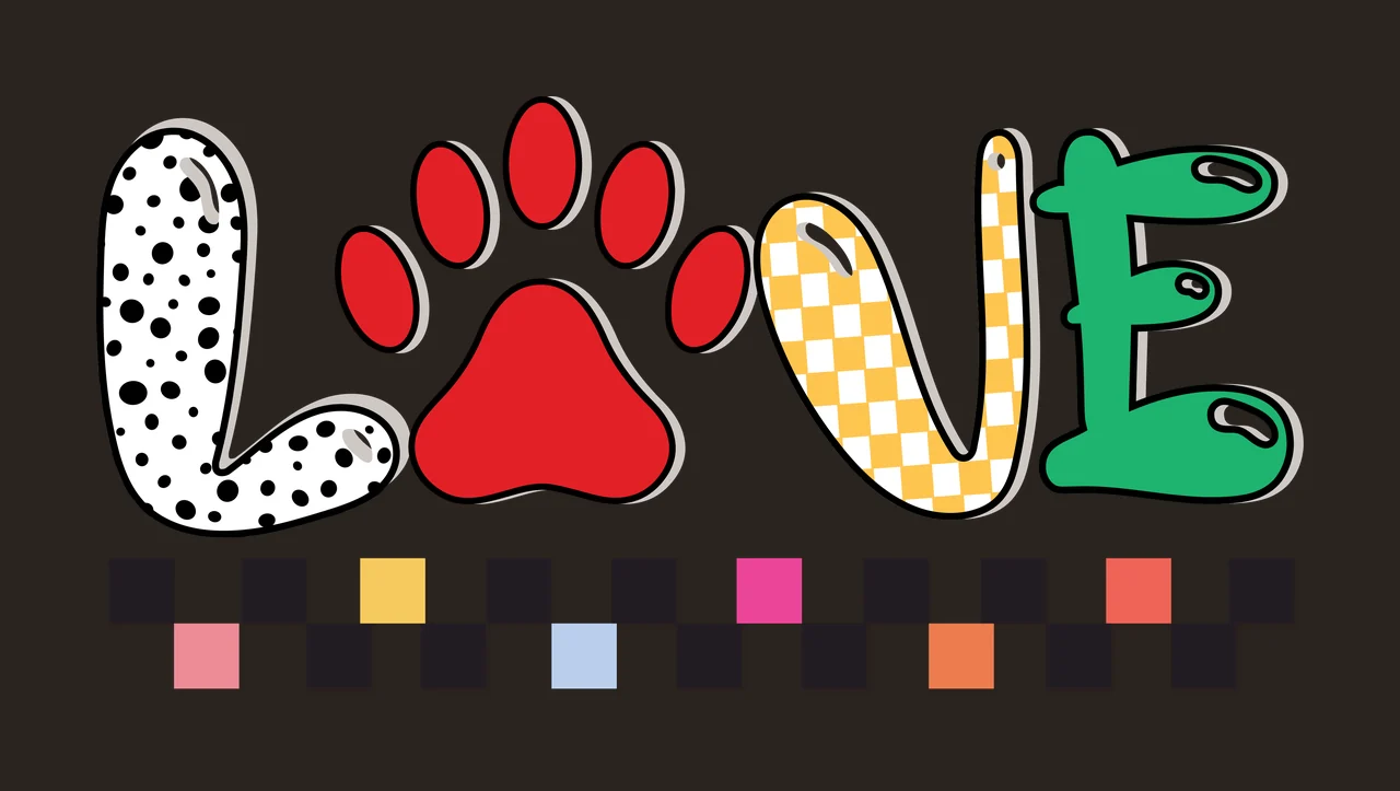 Love Black Text Reading With Paw Print displaying Variation contrast preview thumbnail