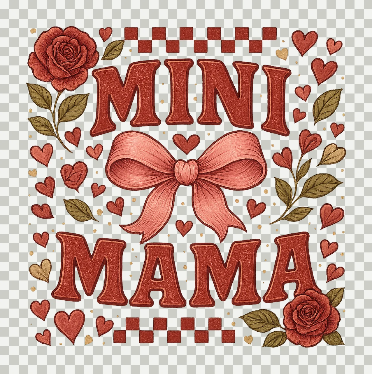 Mama Mini Valentines Sublimation Design Checkered Bow transparency and detail preview thumbnail