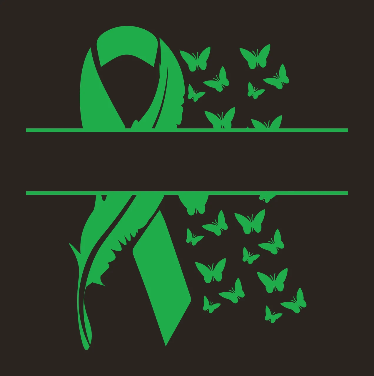Split Awareness Ribbon With Butterflies splitting feather silhouette contrast preview thumbnail