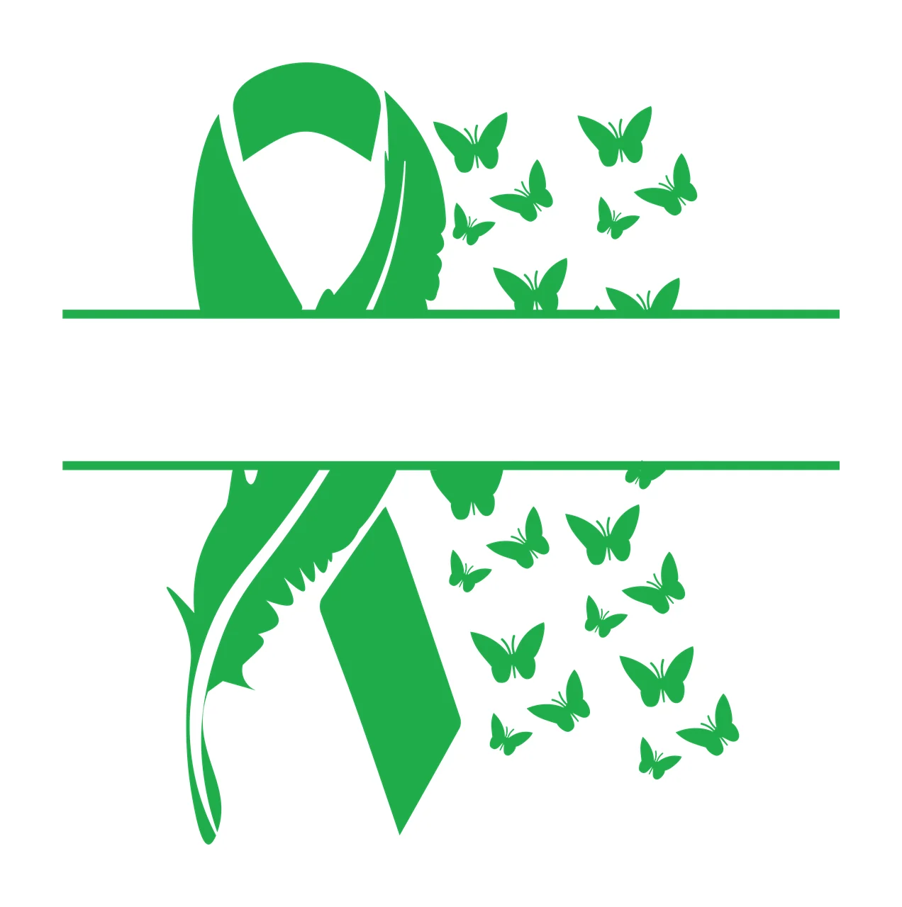 Split Awareness Ribbon With Butterflies splitting feather silhouette