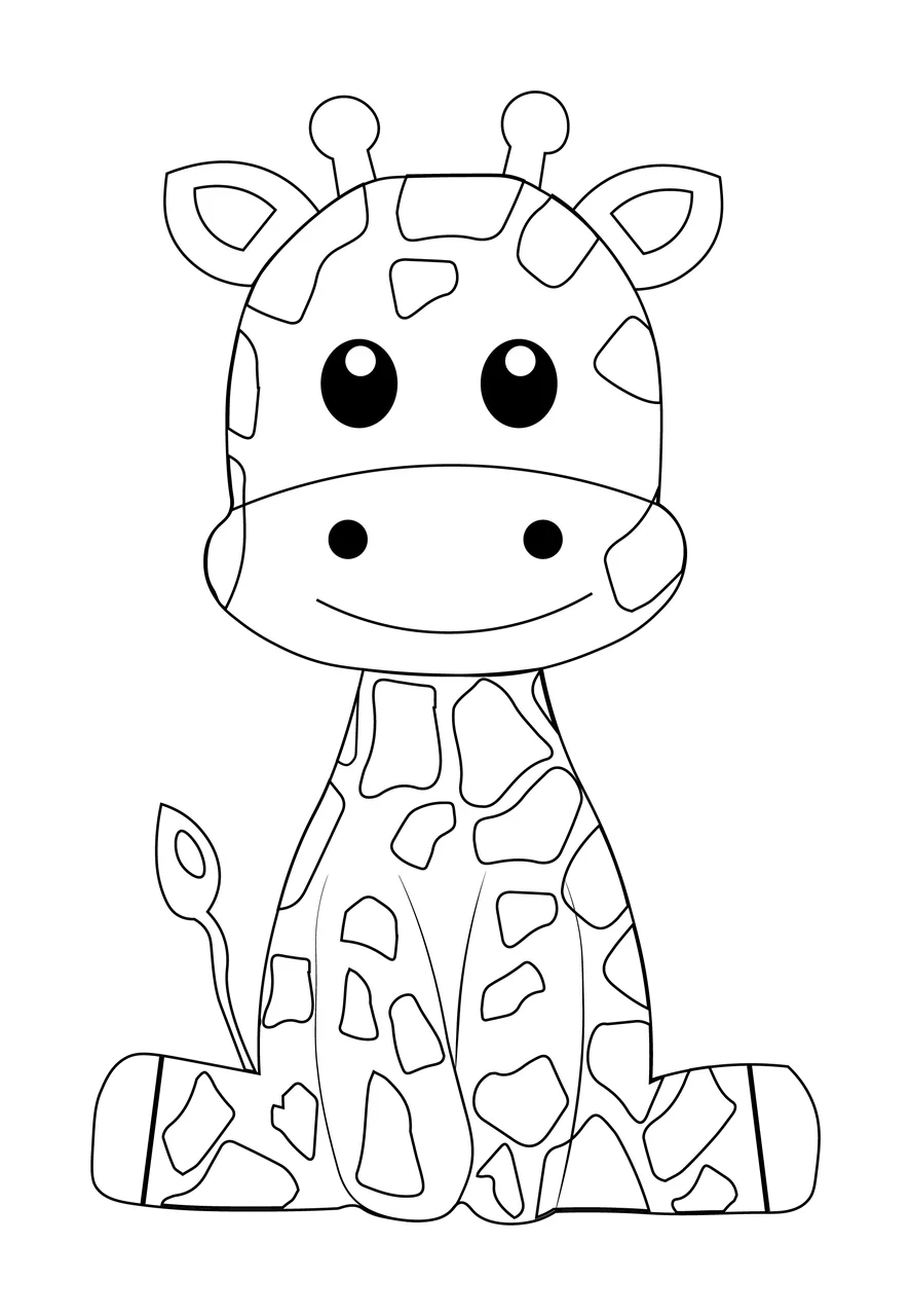 Animal Giraffe Sitting With Spots Outline line art black white