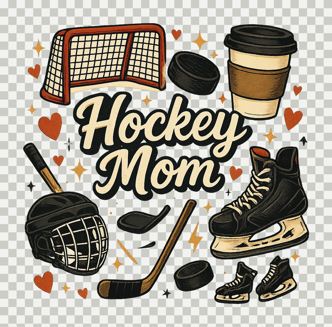 Hockey Mom doodle design hand drawn hockey sublimation art transparency and detail preview thumbnail