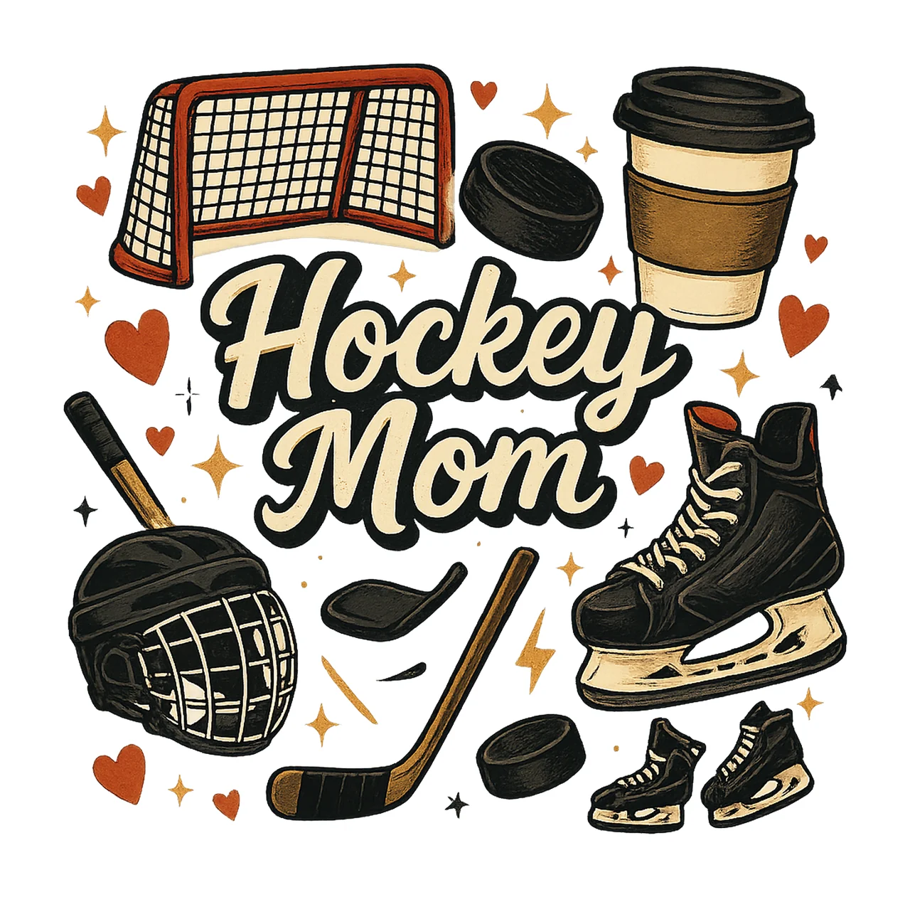 Hockey Mom doodle design hand drawn hockey sublimation art