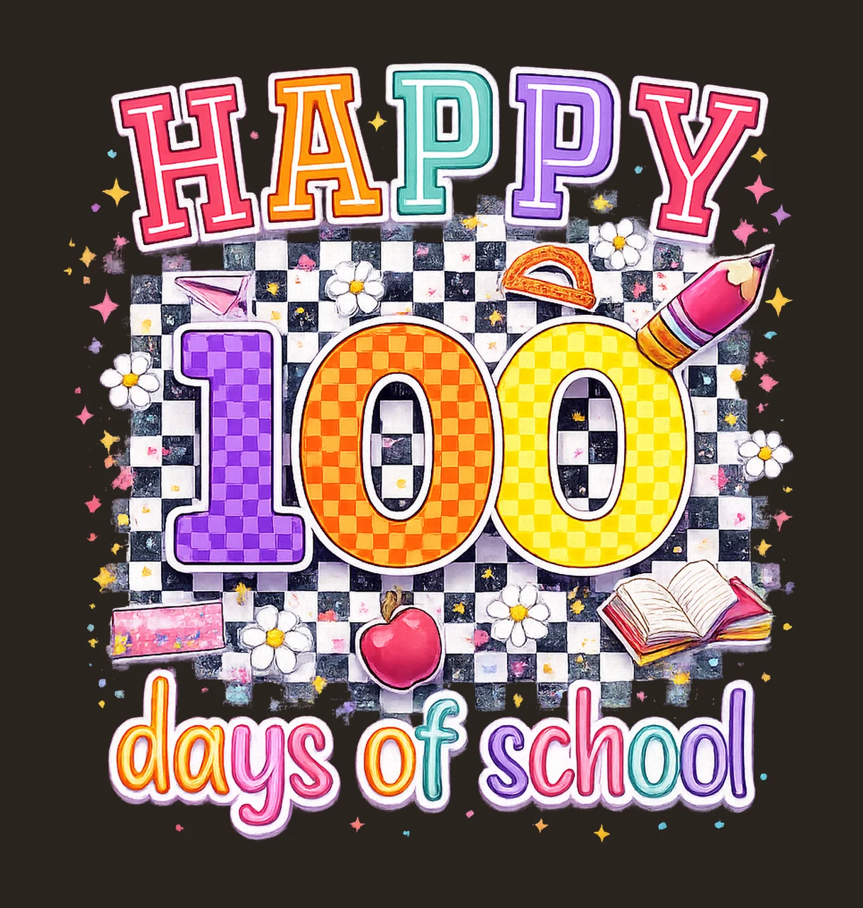 Checkered 100 Days Of School Funny School Design Colorful contrast preview thumbnail