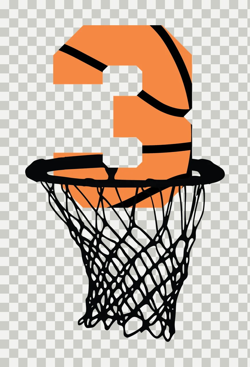 Basketball Number 3 Large Three Silhouette Positioned Behind hoop transparency and detail preview thumbnail