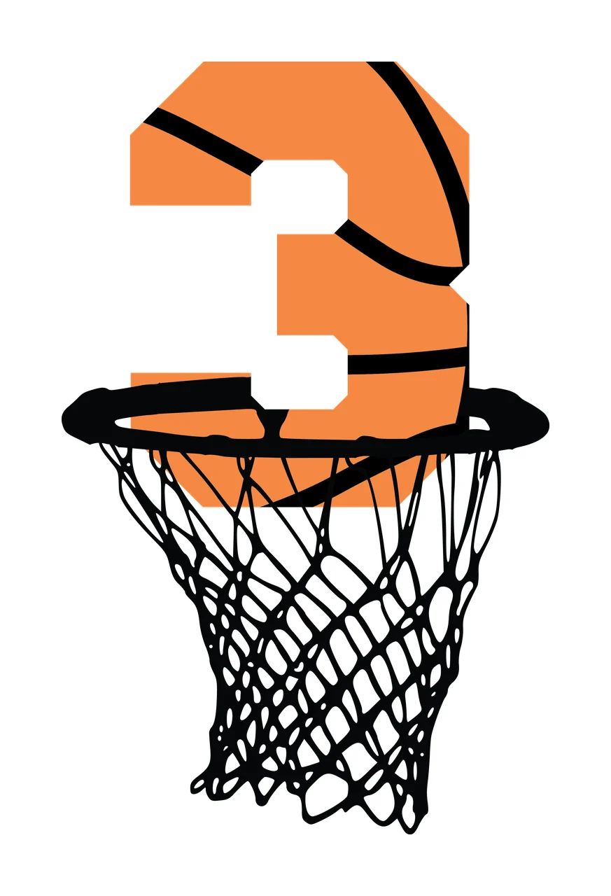Basketball Number 3 Large Three Silhouette Positioned Behind hoop