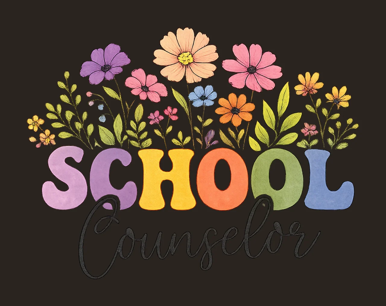 School Counselor Floral Teacher Design Sublimation Artwork contrast preview thumbnail