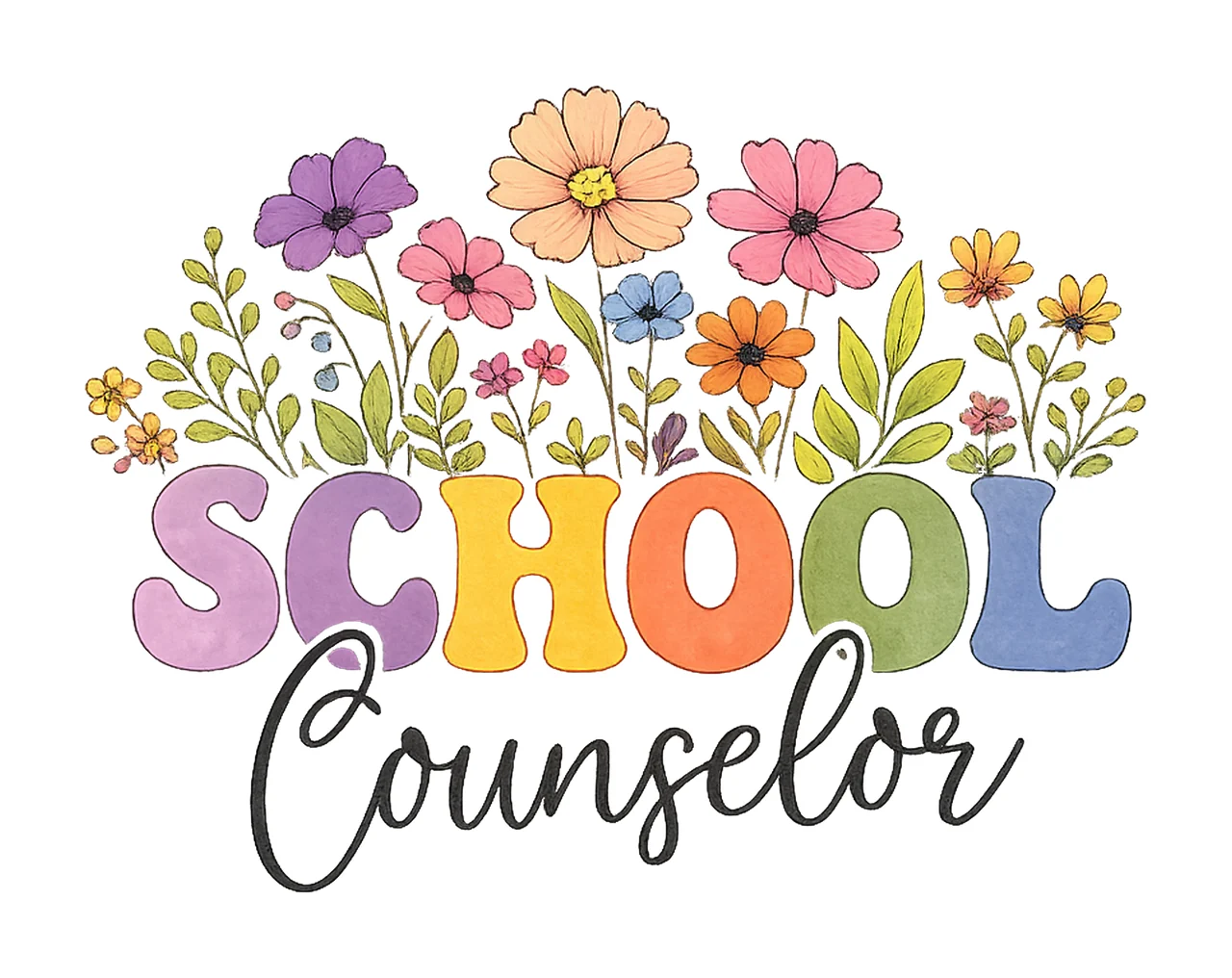 School Counselor Floral Teacher Design Sublimation Artwork