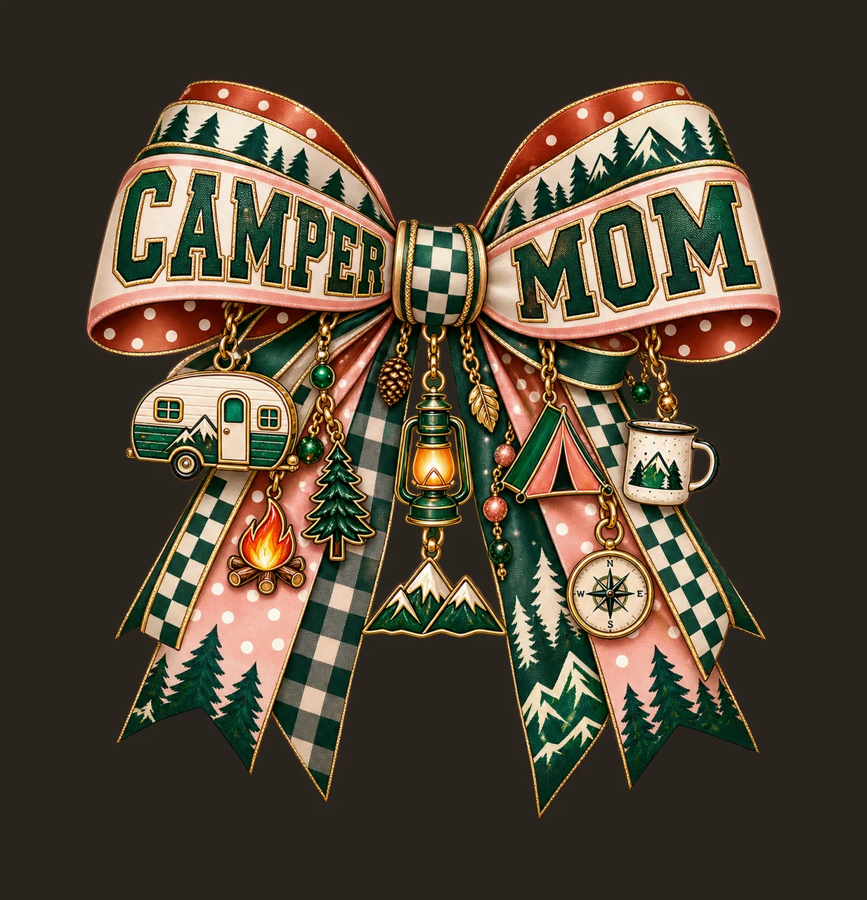 Camper Mom Bow Charm PNG, Patterned Varsity Mom Ribbon Clipart, Transparent Sublimation Digital Download contrast preview thumbnail