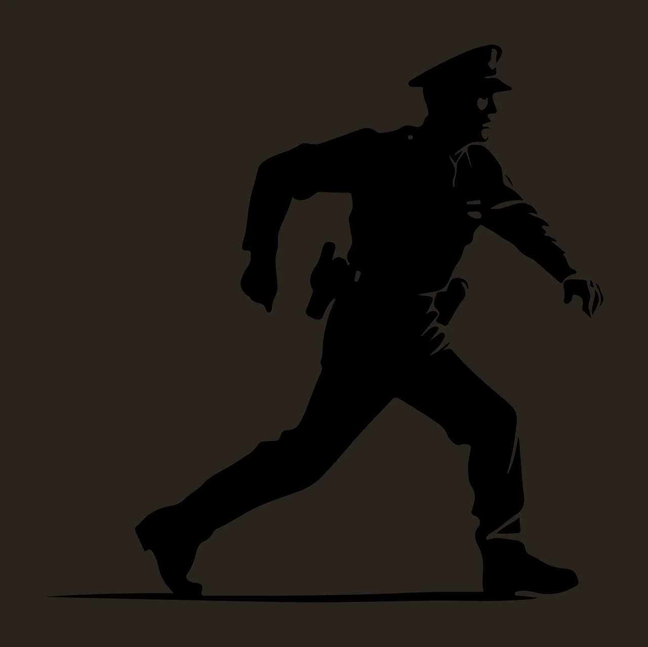 Police Black Silhouette Of A Officer Running hat belt holster contrast preview thumbnail