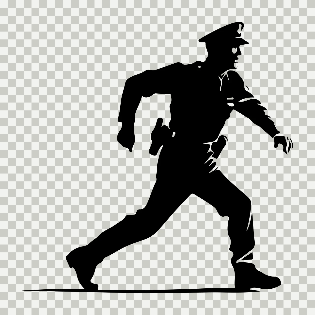 Police Black Silhouette Of A Officer Running hat belt holster transparency and detail preview thumbnail