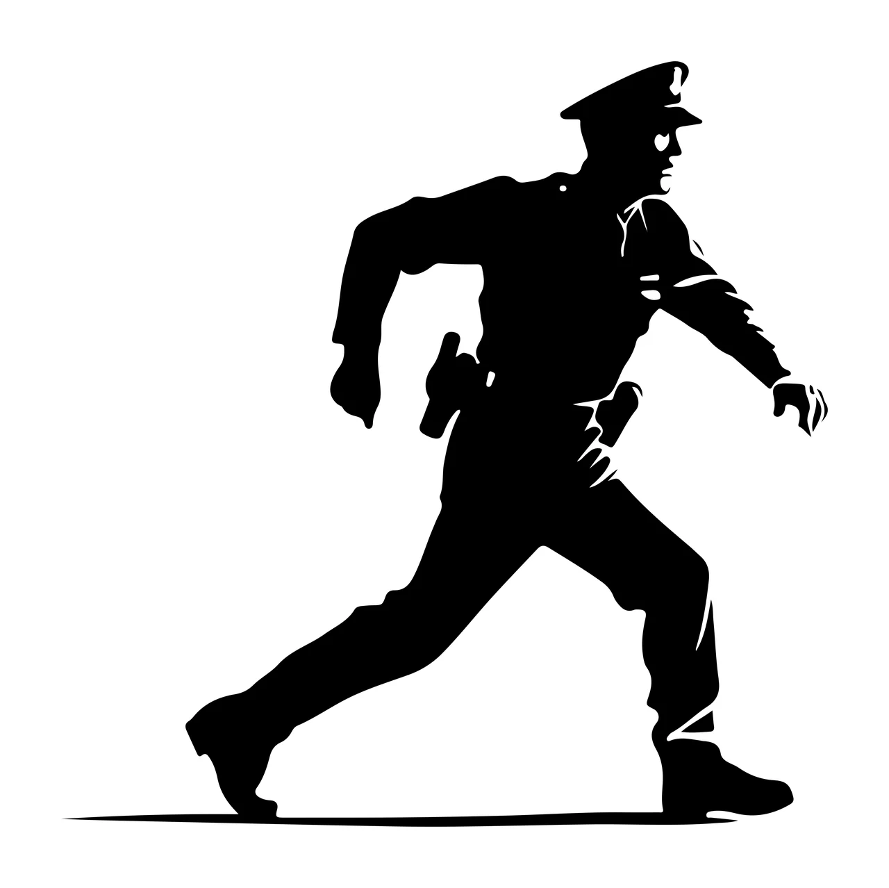 Police Black Silhouette Of A Officer Running hat belt holster