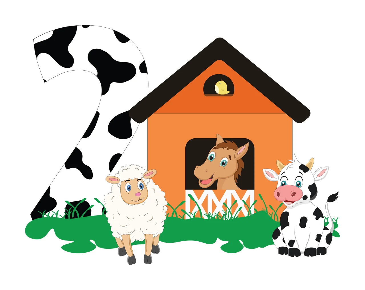 Cow 2 Number Two With Farmhouse Scene standing house sheep