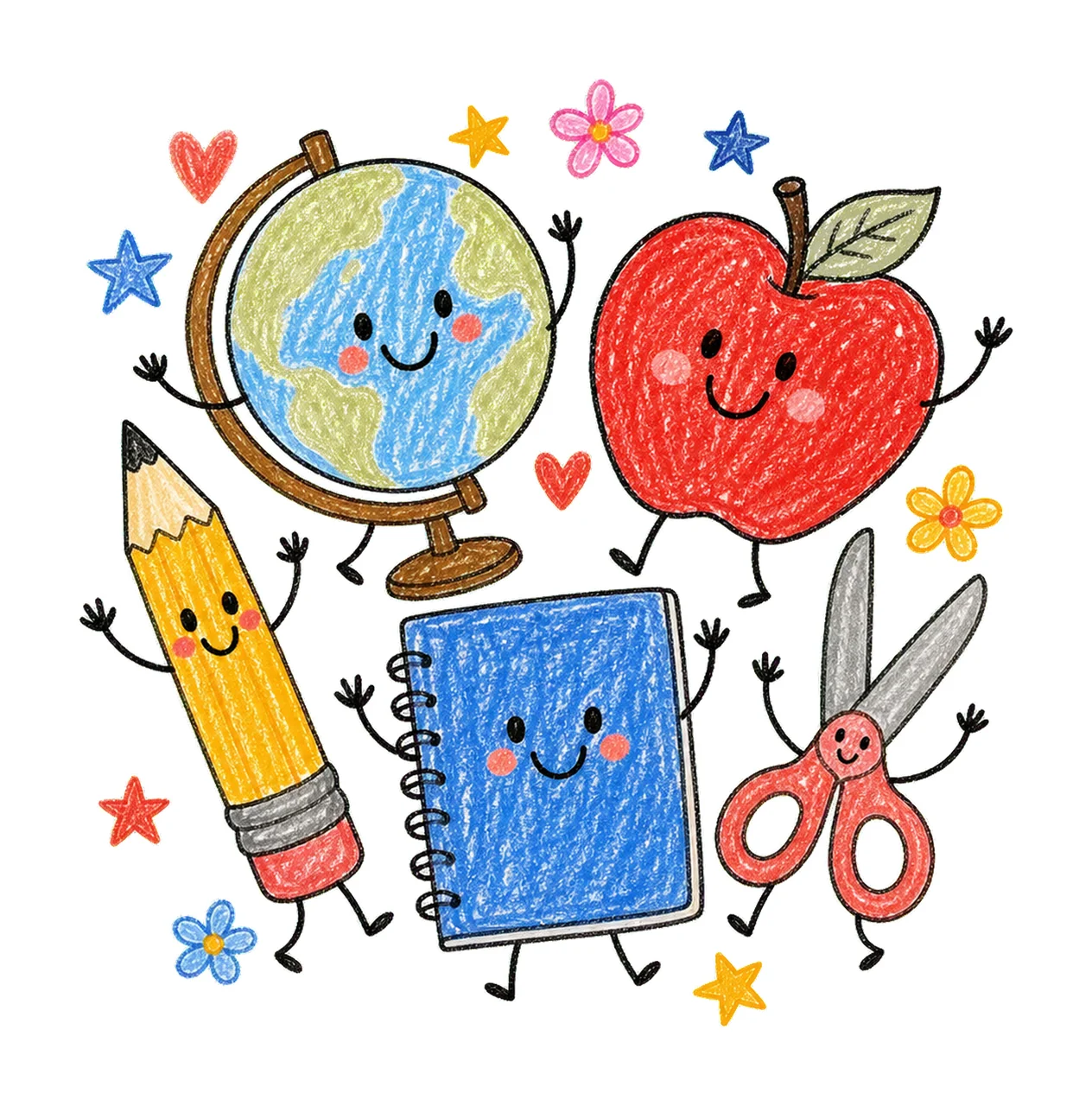 School Cute School Anthropomorphic Items Posing With Globe
