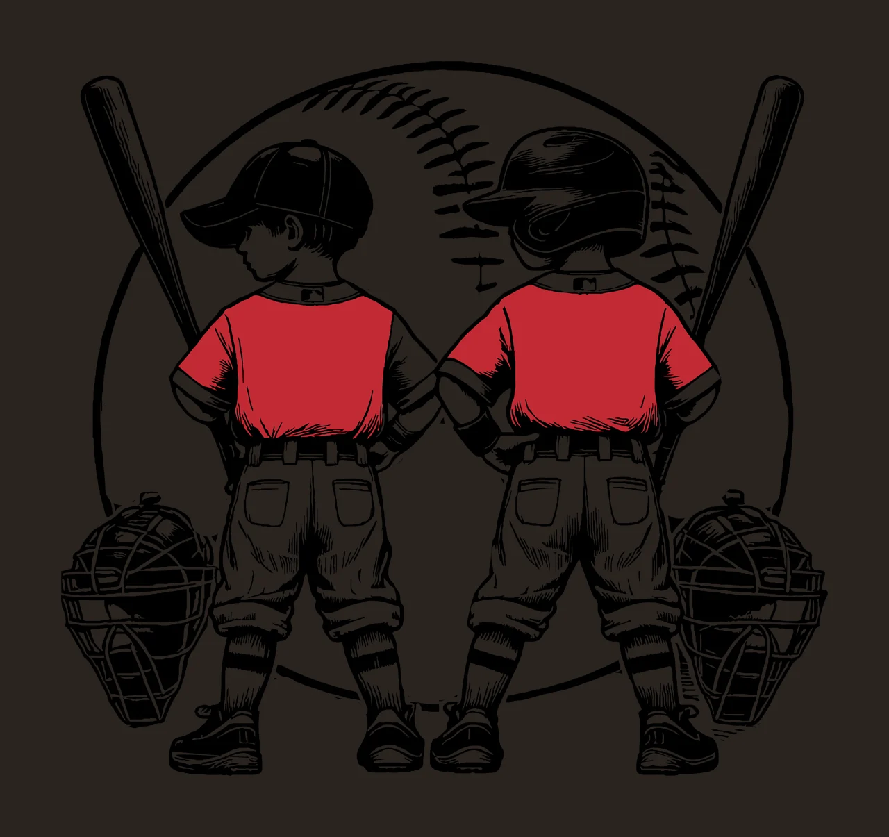 Baseball Two Players With Bats And Catchers Masks standing contrast preview thumbnail
