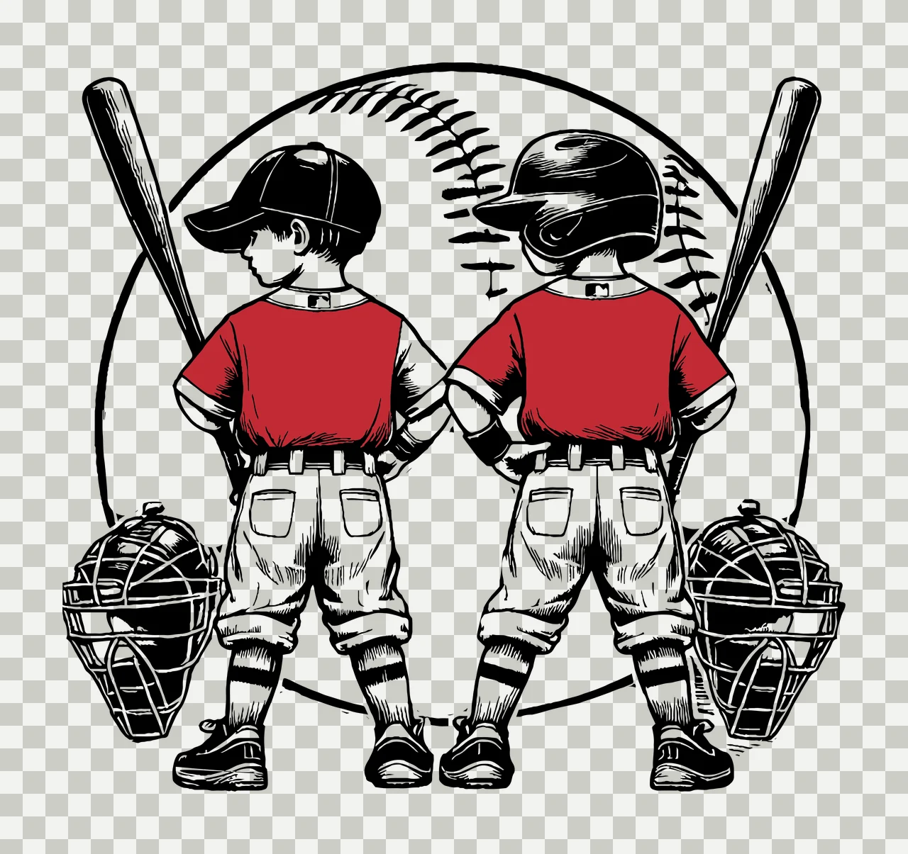Baseball Two Players With Bats And Catchers Masks standing transparency and detail preview thumbnail