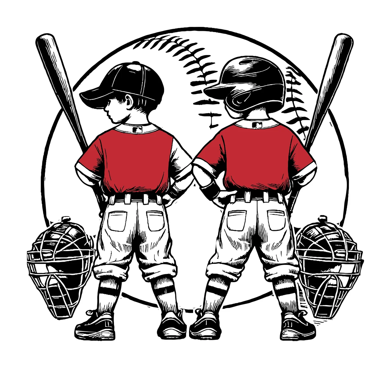 Baseball Two Players With Bats And Catchers Masks standing
