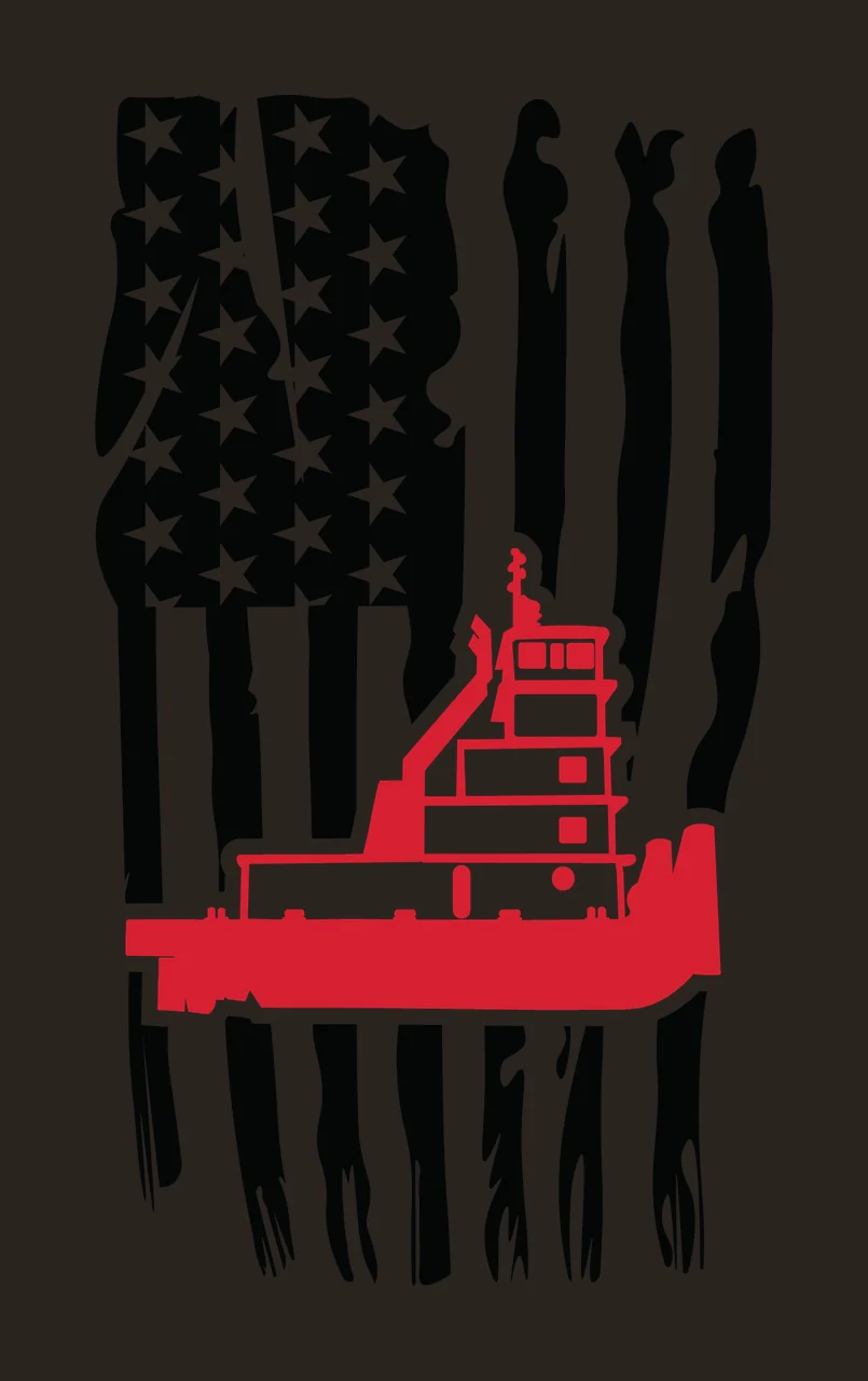 Boat Tugboat Silhouette On Vertical American Flag stars stripes contrast preview thumbnail