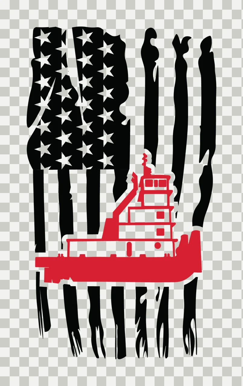 Boat Tugboat Silhouette On Vertical American Flag stars stripes transparency and detail preview thumbnail