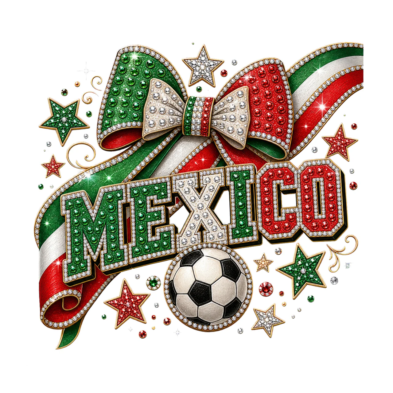 Mexico Soccer Rhinestone Bow sublimation instant Variation B