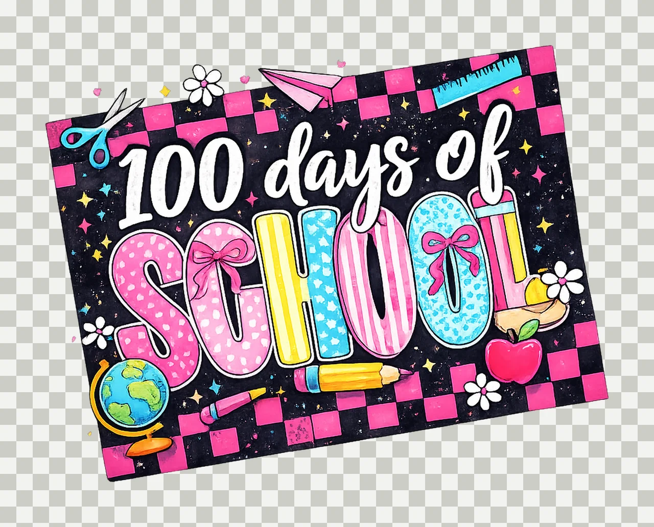 100 Days of School Checkered Design Happy 100th Day Shirt transparency and detail preview thumbnail