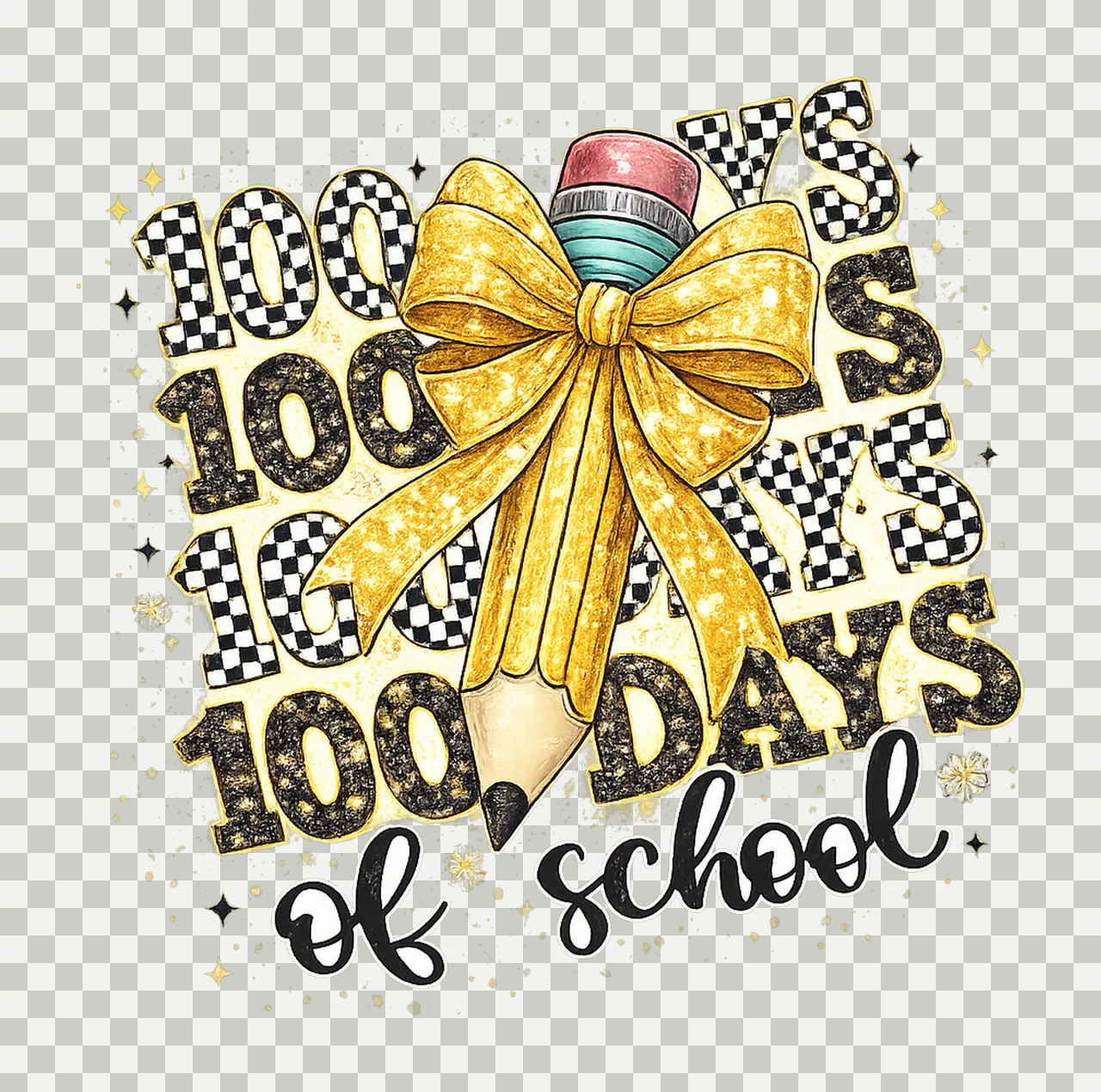 Checkered Glitter 100 Days of School Teacher Pencil Design transparency and detail preview thumbnail