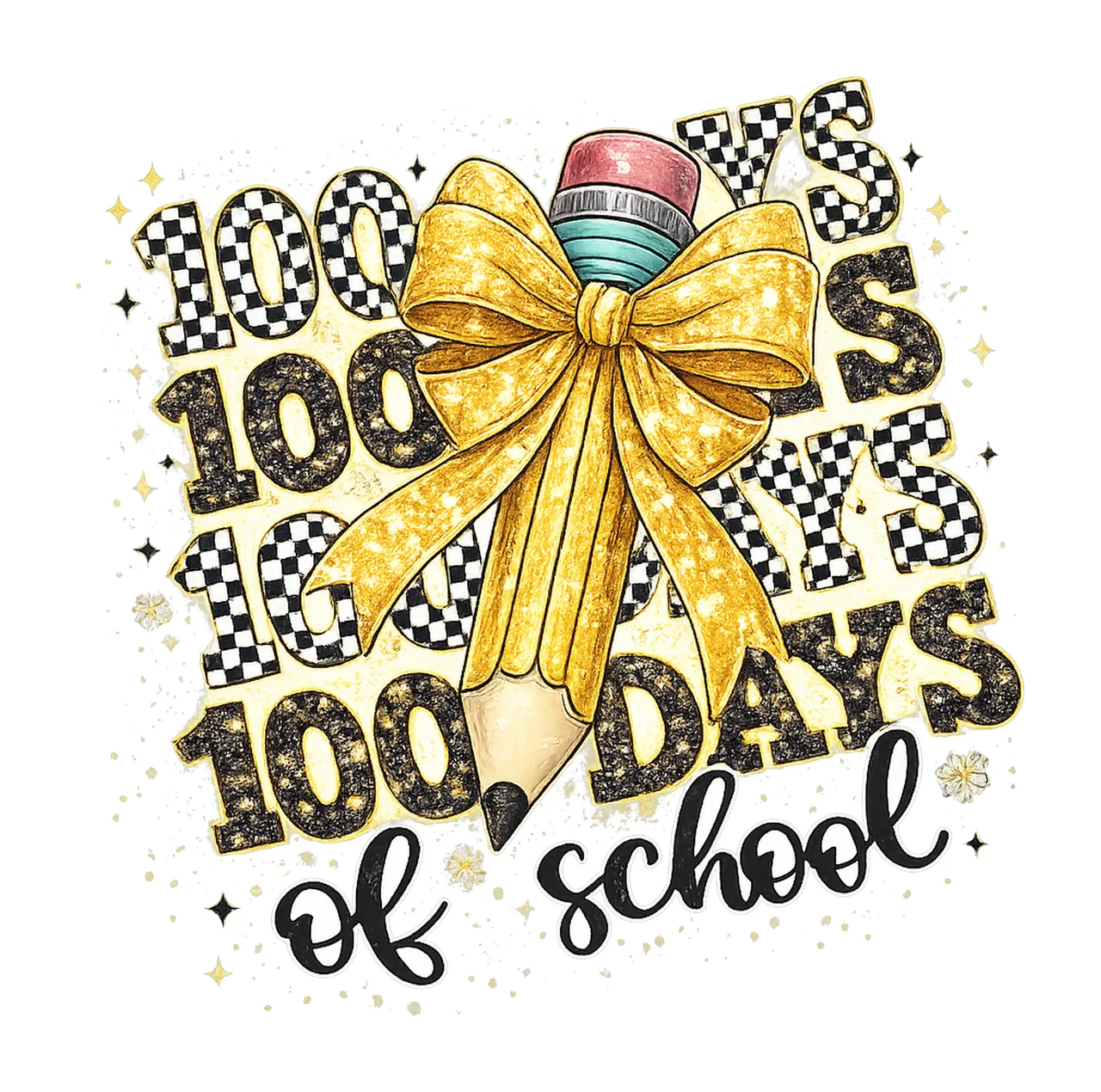 Checkered Glitter 100 Days of School Teacher Pencil Design