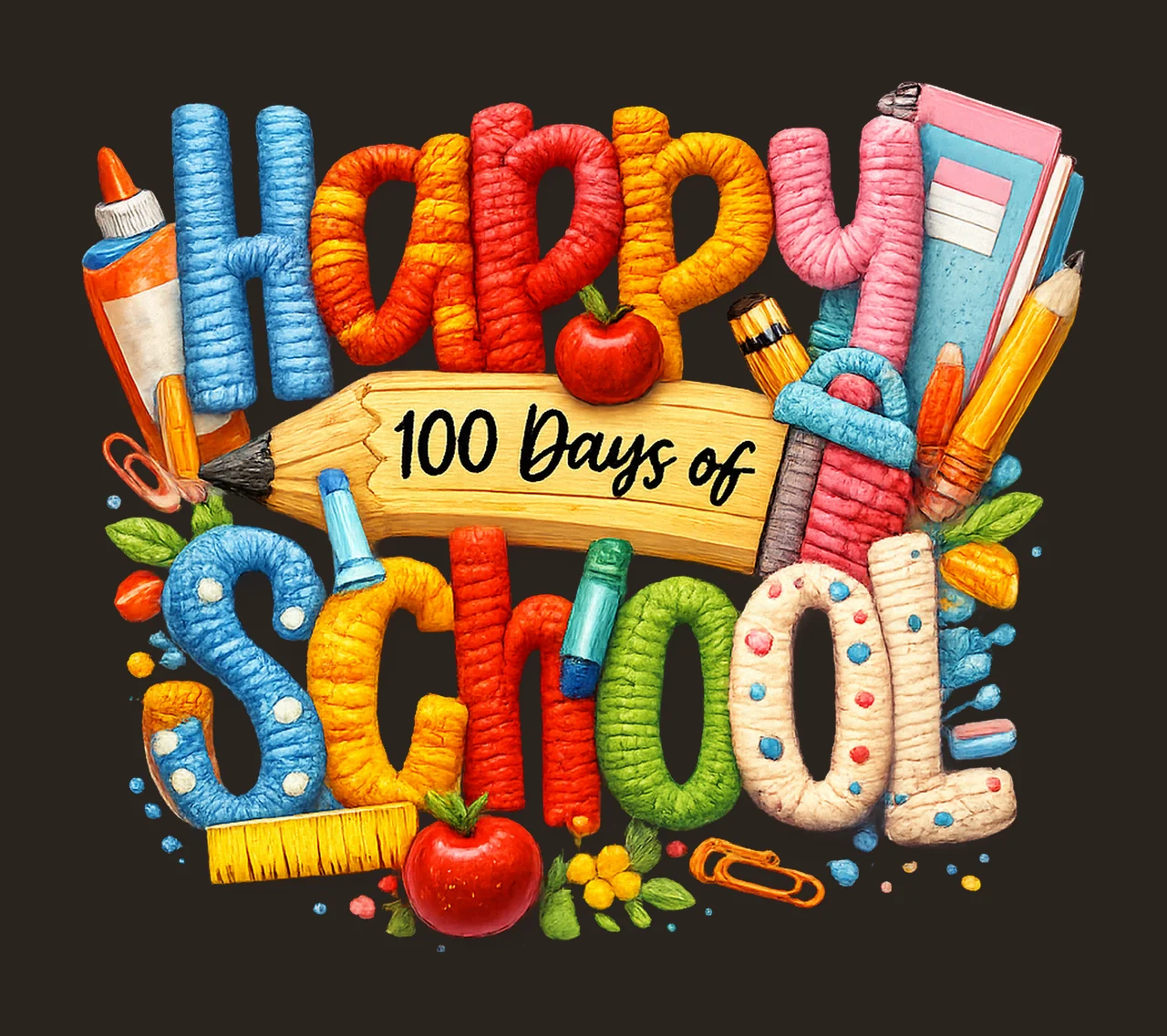 Latch Hook Faux Yarn 100 Days School Teacher Student Sma contrast preview thumbnail