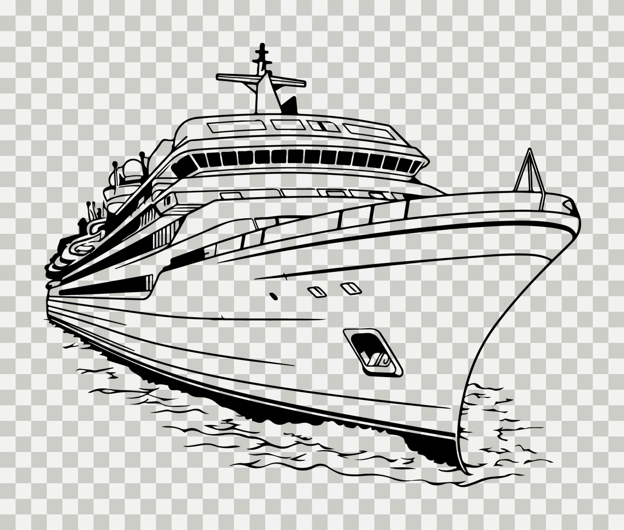 Cruise Ship Sailing On Ocean Waves line art black white boat transparency and detail preview thumbnail