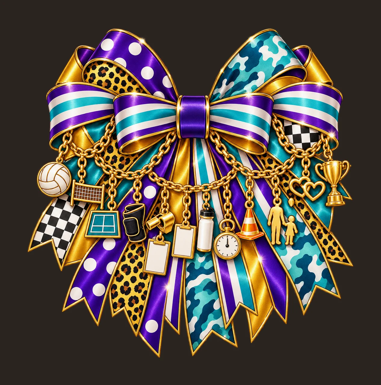 Volleyball Dad Bow Charm PNG, Gold Chain Charms, Transparent Sublimation Design, Digital Download contrast preview thumbnail