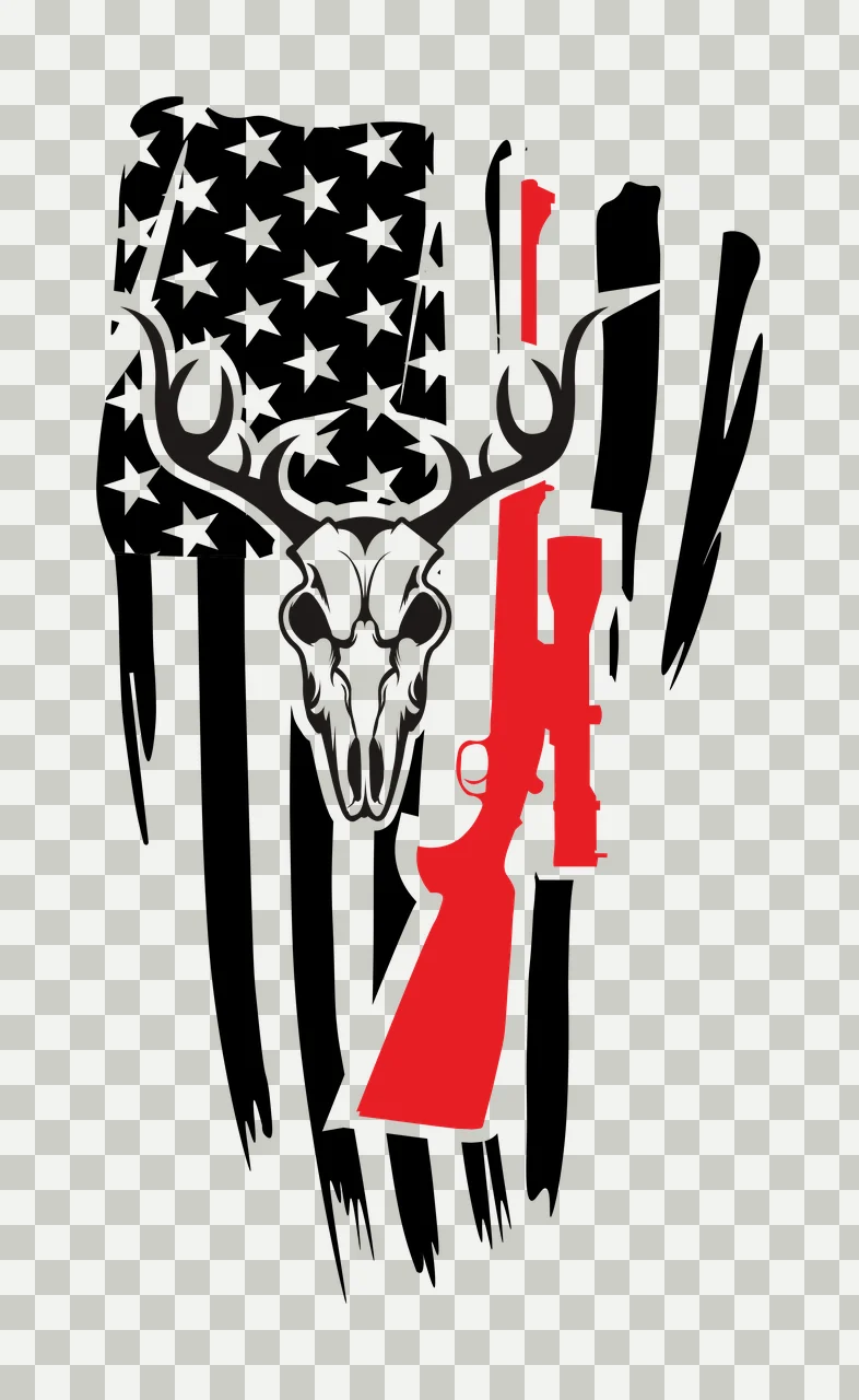 Skull American Flag Deer Graphic antlers rifle striped silhouette transparency and detail preview thumbnail