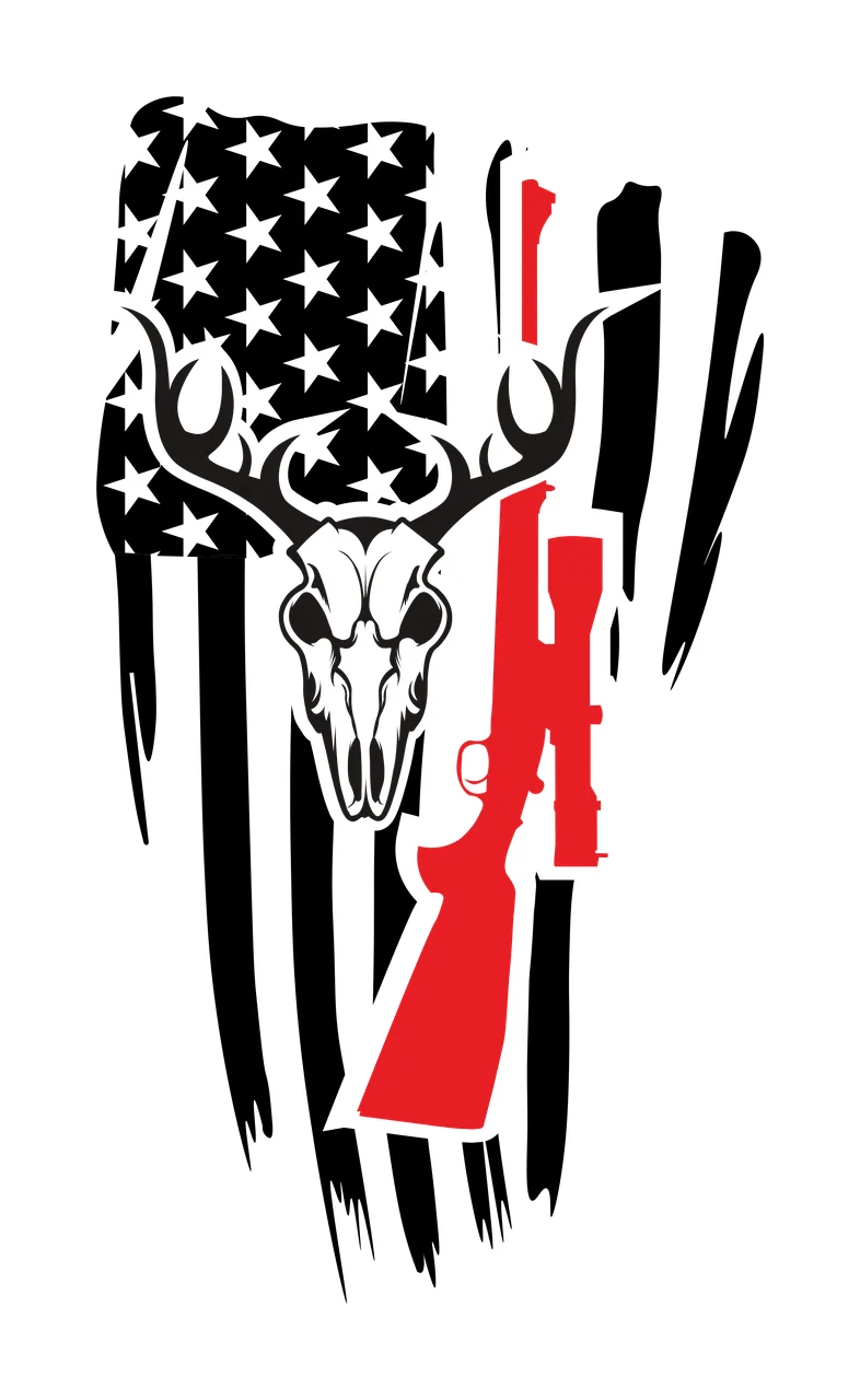 Skull American Flag Deer Graphic antlers rifle striped silhouette