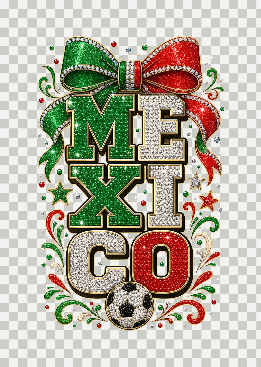 Mexico Soccer Rhinestone Bow sublimation instant Variation C transparency and detail preview thumbnail