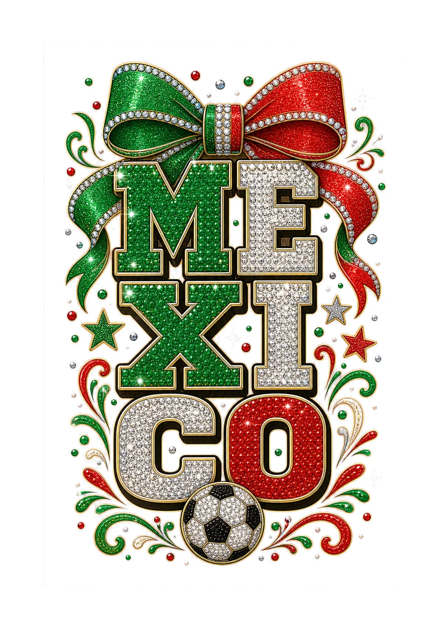 Mexico Soccer Rhinestone Bow sublimation instant Variation C