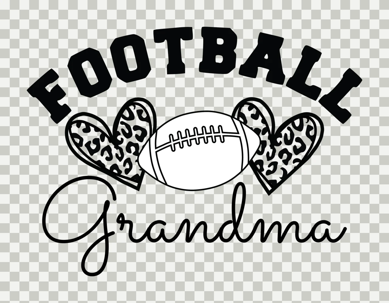 Football Grandma Text With Heart Shapes and symbols black white transparency and detail preview thumbnail