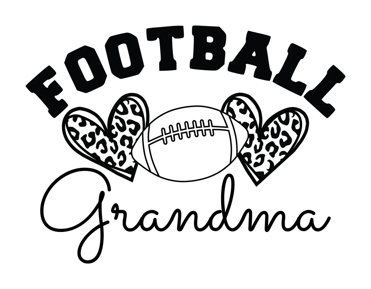 Football Grandma Text With Heart Shapes and symbols black white