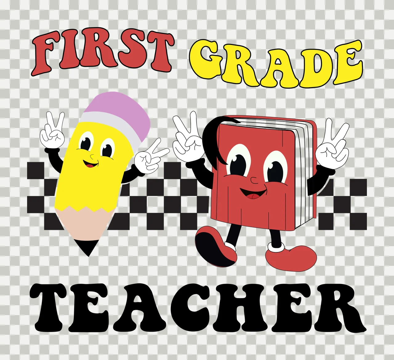 First Grade Teacher Stationery Cartoon Characters pencil and book transparency and detail preview thumbnail
