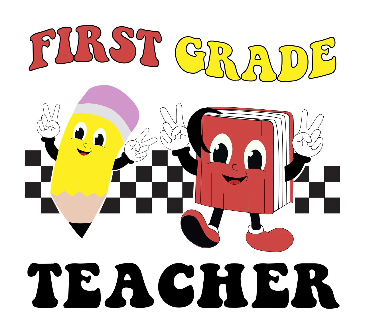 First Grade Teacher Stationery Cartoon Characters pencil and book