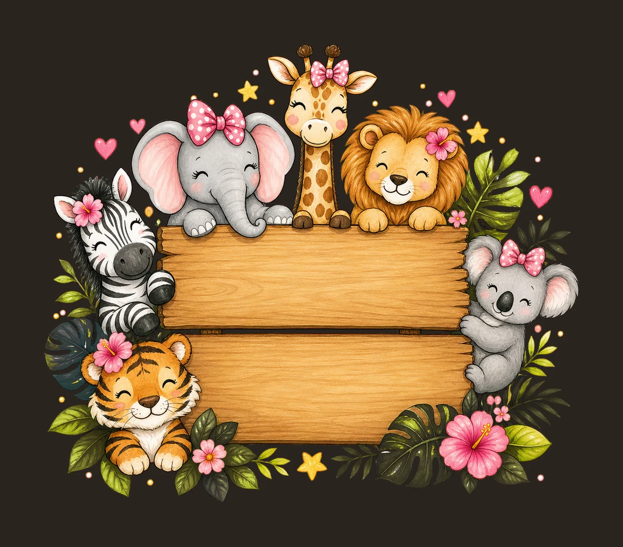 Girl Zoo Name Plate Frame Design Hand Drawn Variation A contrast preview thumbnail