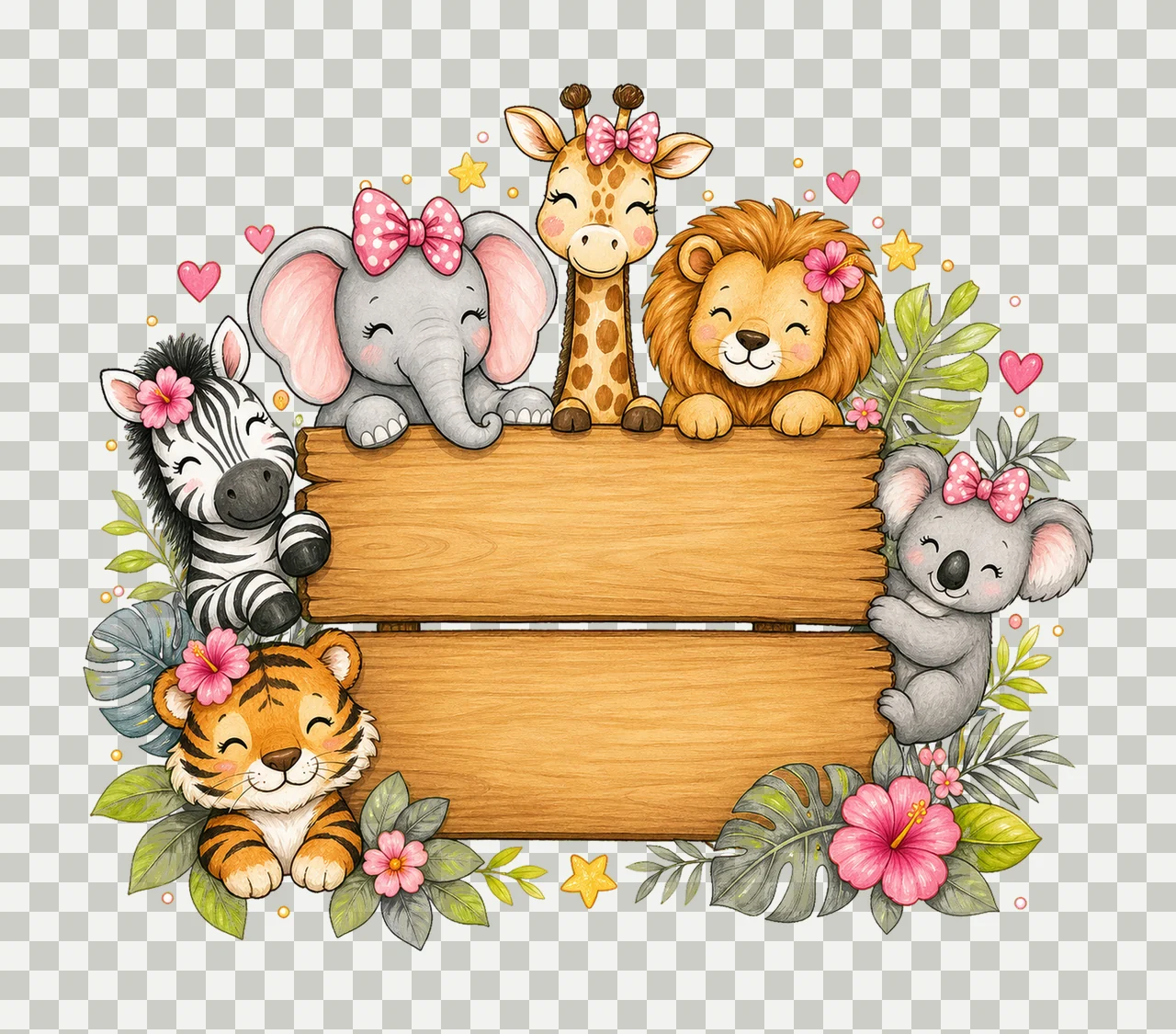 Girl Zoo Name Plate Frame Design Hand Drawn Variation A transparency and detail preview thumbnail