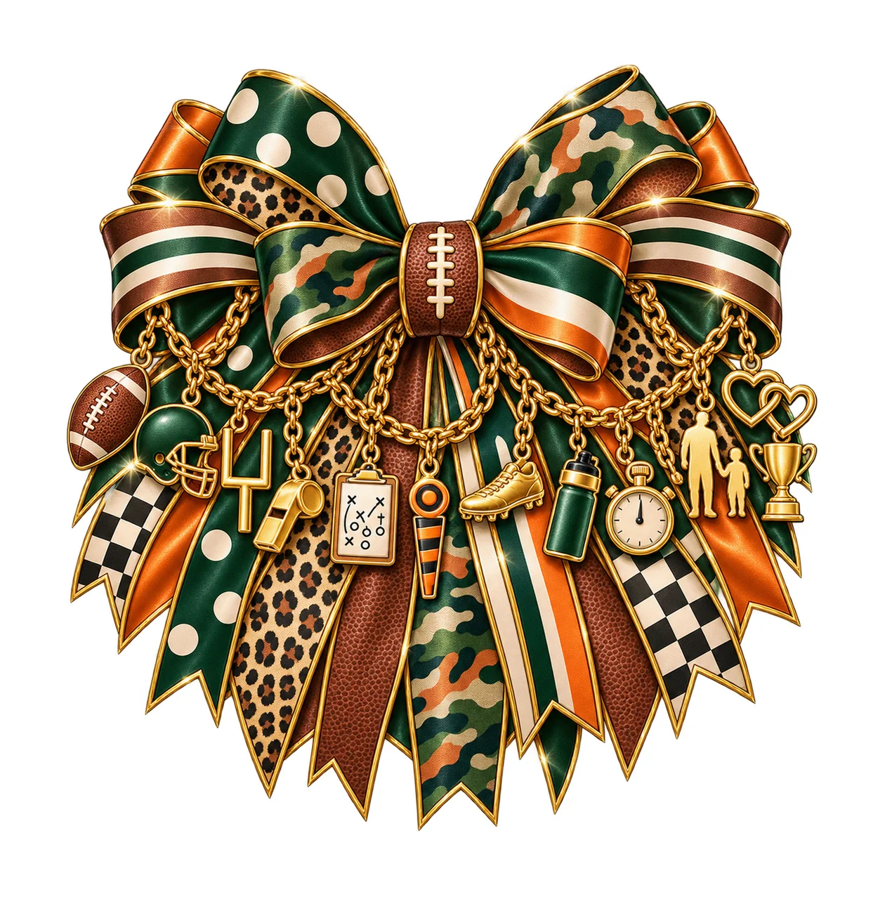 Football Dad Bow Charm PNG, Gold Chain Charms, Transparent Sublimation Design, Digital Download